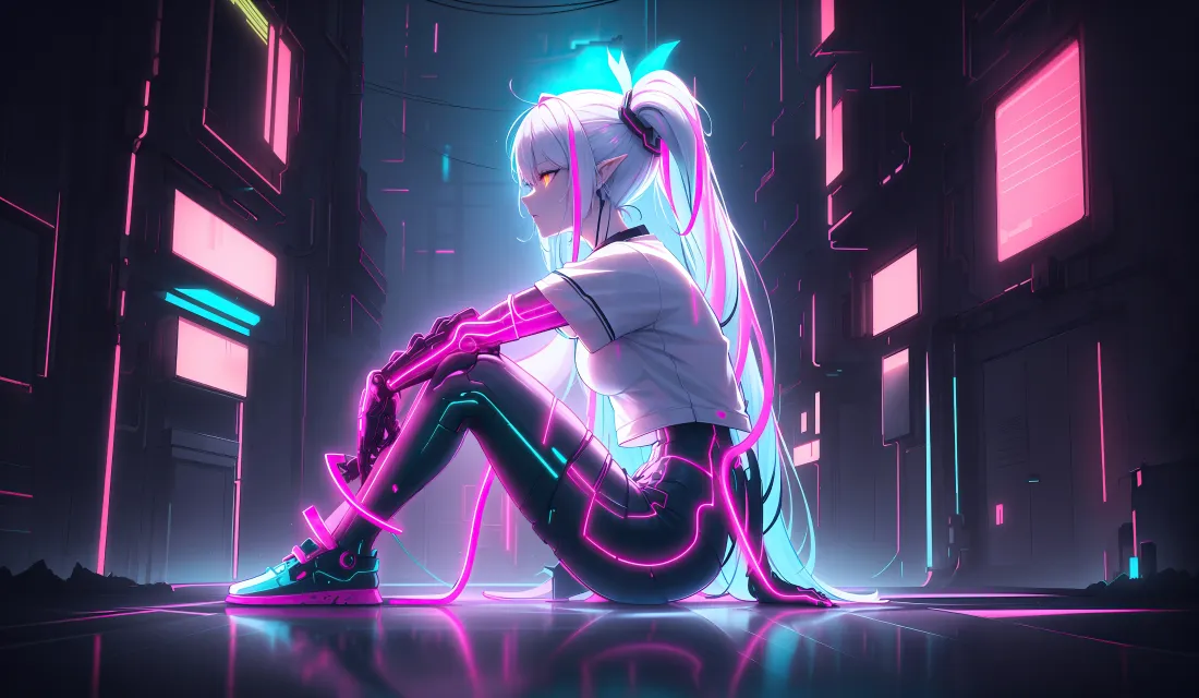 4k赛博少女壁纸｜霓虹都市背景图片 - 二次元未来风「哲风壁纸」