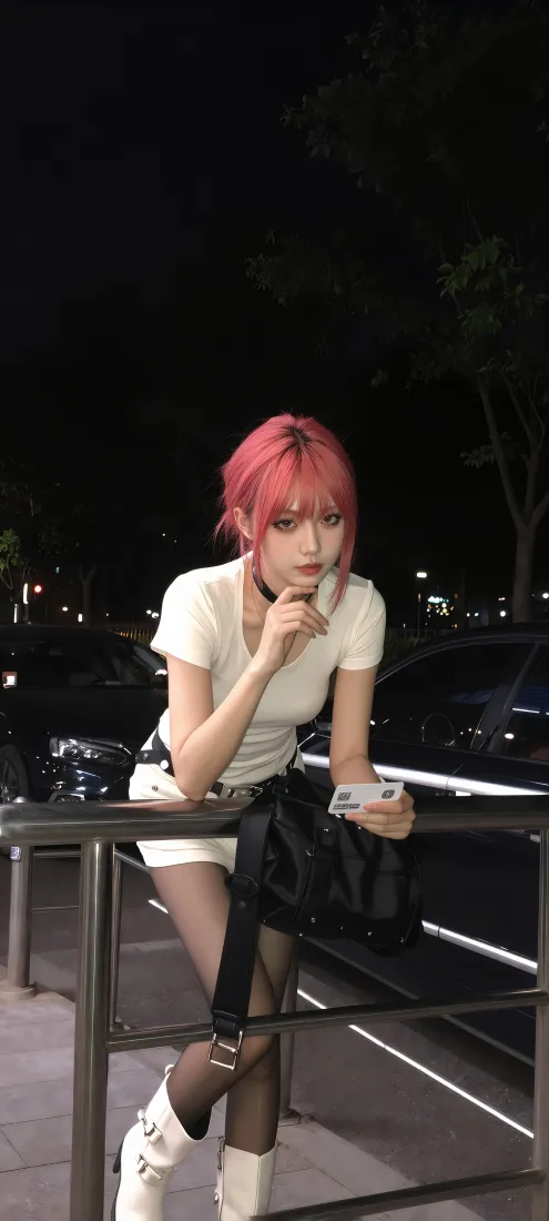 粉发少女手机壁纸｜夜景街拍背景图片 - 甜酷穿搭「哲风壁纸」