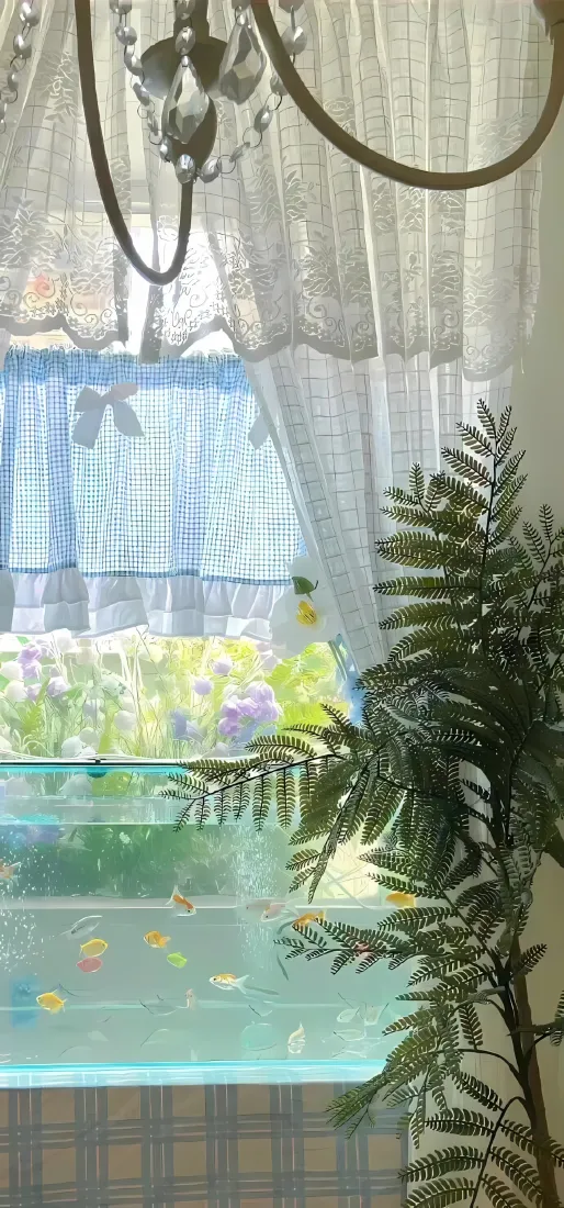 金鱼缸手机壁纸｜家居背景图片 - 清新绿植窗边水族箱「哲风壁纸」
