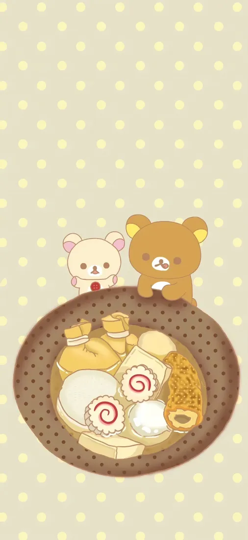 轻松熊与小白熊拉面｜卡通背景图片 - 治愈系美食插画「哲风壁纸」