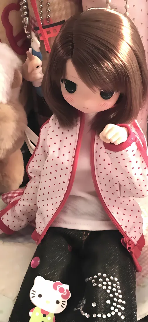 卡通大眼少女玩偶手机壁纸｜粉红外套背景图片 - 治愈潮玩「哲风壁纸」