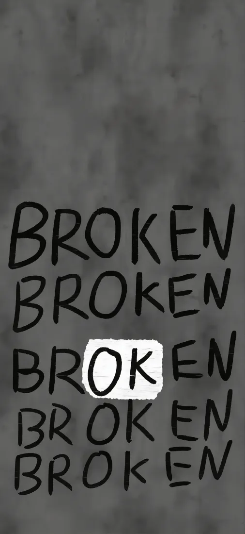 BROKEN文字手机壁纸｜破碎感灰色背景图片 - 手写涂鸦风「哲风壁纸」