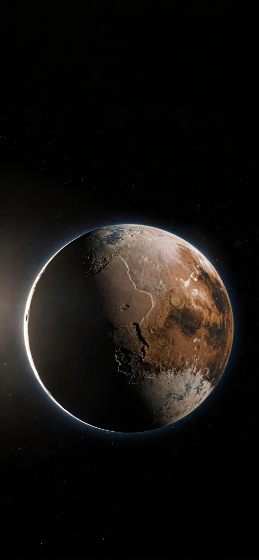 火星手机壁纸｜黑色太空背景图片 - 红色行星边缘光晕「哲风壁纸」