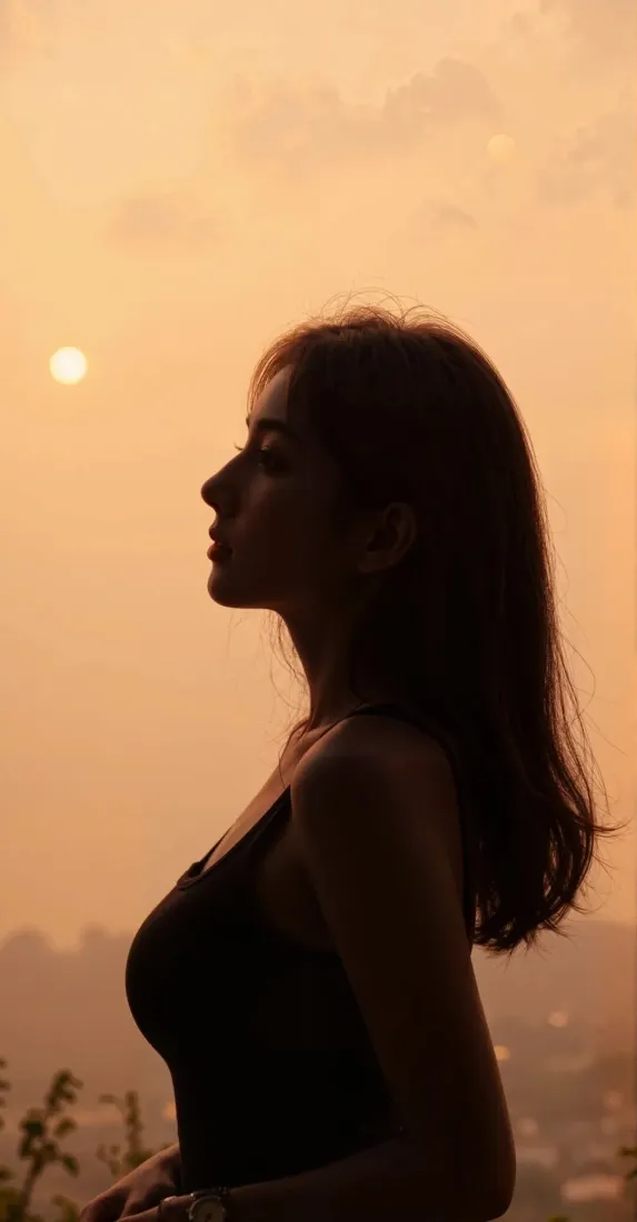 长发美女剪影手机壁纸｜黄昏背景图片 - 暖橙日落侧影「哲风壁纸」