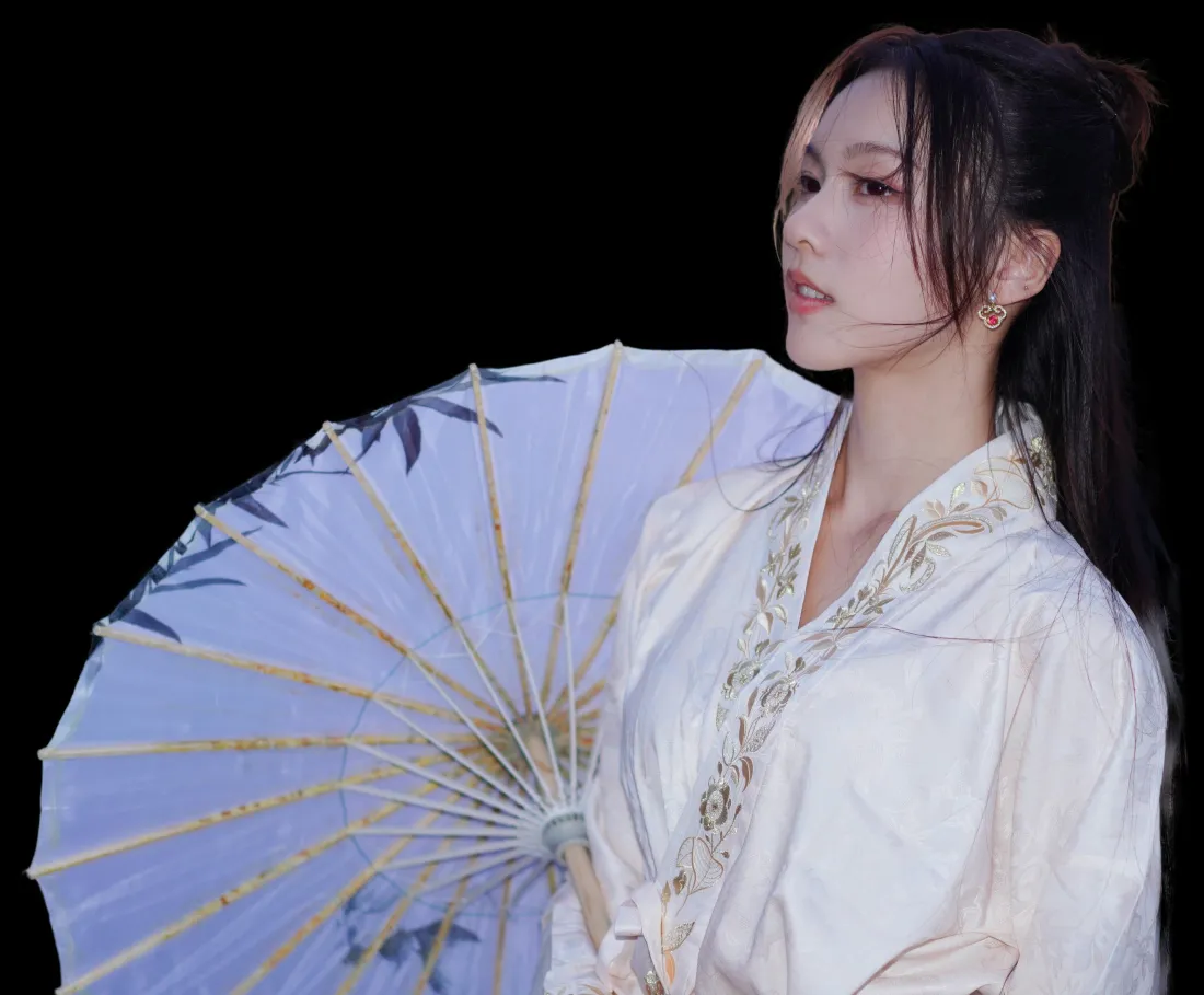 4k古风美女壁纸｜背景图片 - 白衣持伞侧颜写真「哲风壁纸」