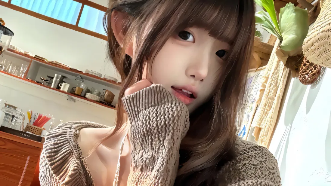 4k毛衣少女壁纸｜咖啡馆背景图片 - 温柔自拍「哲风壁纸」
