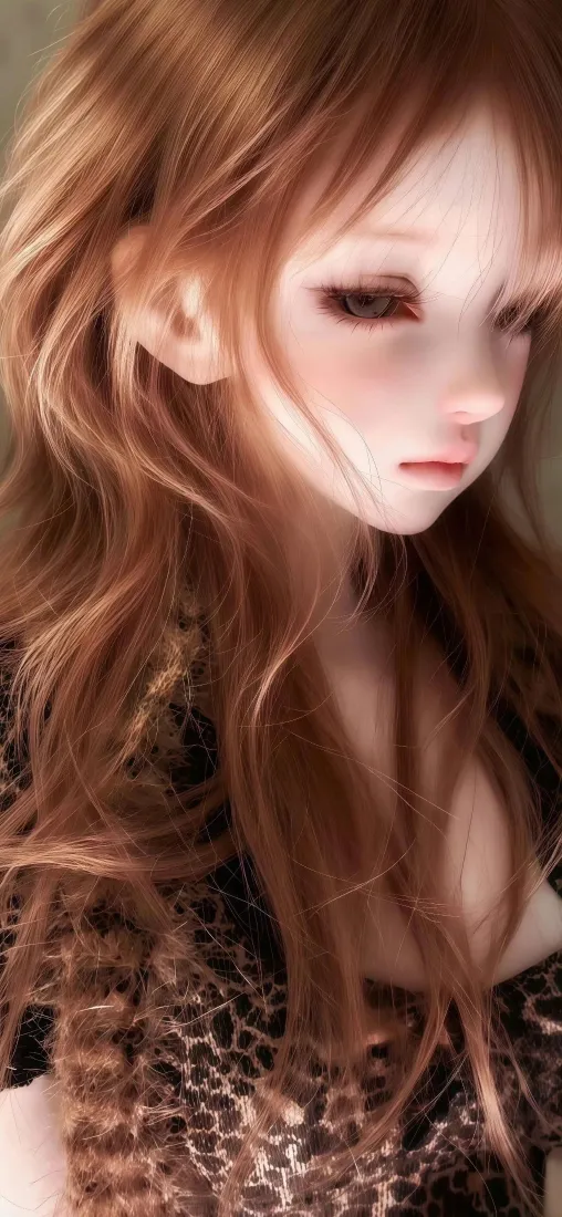 BJD人偶娃娃手机壁纸｜暖棕长发蕾丝背景图片 - 精灵耳少女感「哲风壁纸」
