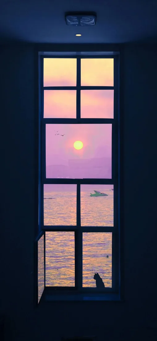 海边窗景手机壁纸｜日落海景背景图片 - 治愈黄昏「哲风壁纸」