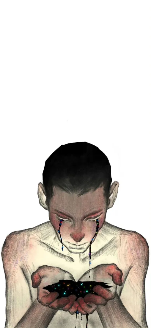 哭泣少年手机壁纸｜手绘插画背景图片 - 暗黑情绪风捧星流泪「哲风壁纸」
