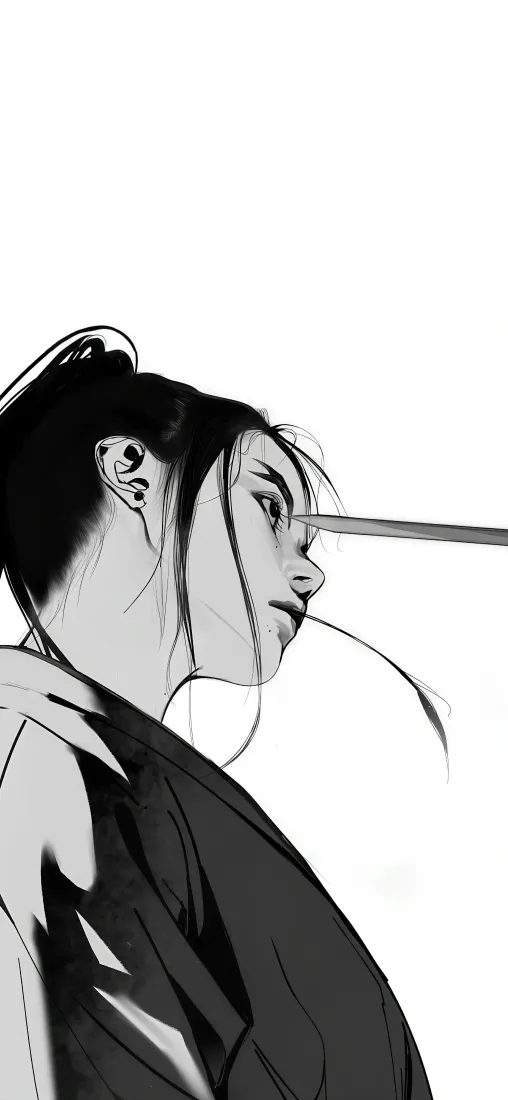 古风剑客手机壁纸｜黑白水墨背景图片 - 仗剑少年侧影「哲风壁纸」