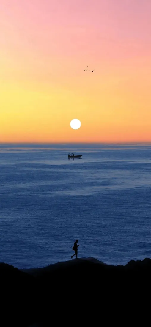 黄昏海景手机壁纸｜落日背景图片 - 海边人物剪影「哲风壁纸」
