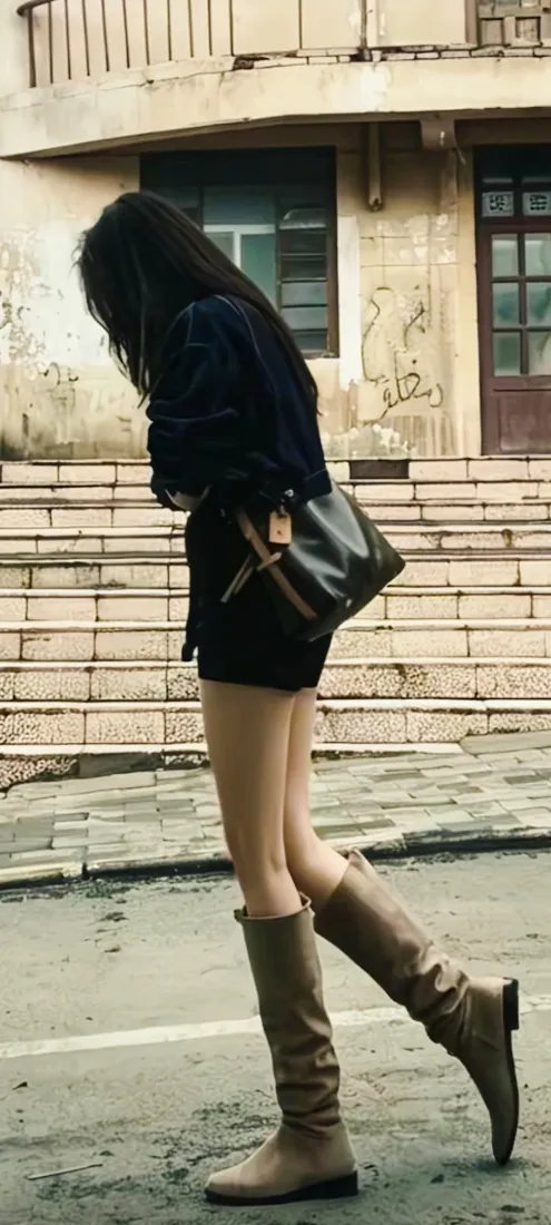 黑衣长发美女手机壁纸｜街拍穿搭背景图片 - 复古街景「哲风壁纸」