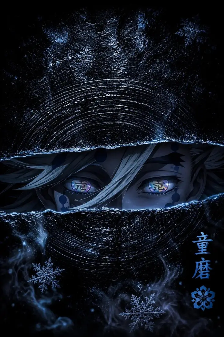 童磨手机壁纸｜暗黑冰蓝背景图片 - 鬼灭之刃雪花眼眸「哲风壁纸」