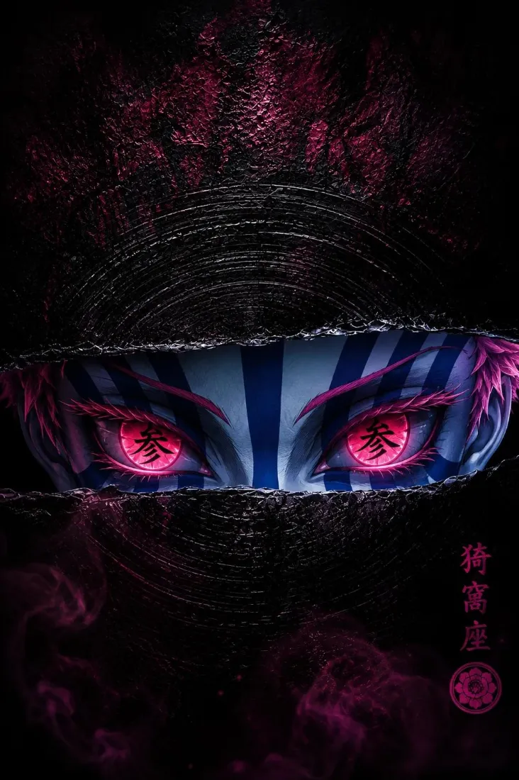 猗窝座手机壁纸｜暗黑红眼背景图片 - 上弦之叁「哲风壁纸」