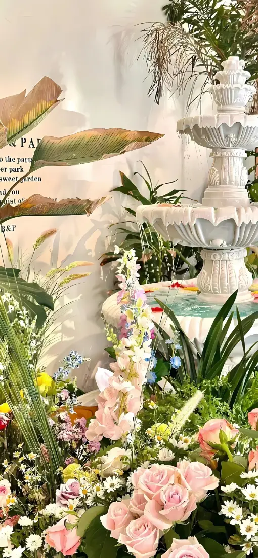 花室手机壁纸｜欧式喷泉背景图片 - 繁花绿植「哲风壁纸」