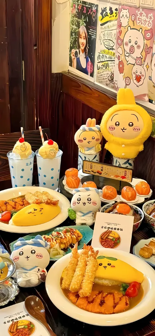 Chiikawa主题餐厅｜卡通餐食背景图片 - 乌萨奇吉伊小八可爱甜品「哲风壁纸」
