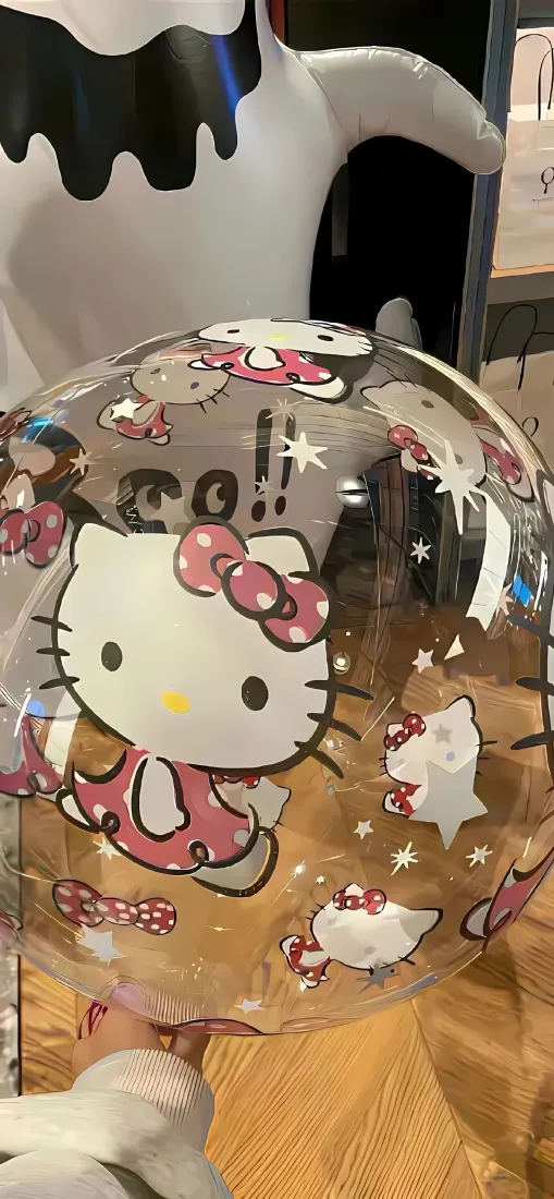 凯蒂猫手机壁纸｜透明波波球背景图片 - 粉色蝴蝶结可爱卡通「哲风壁纸」