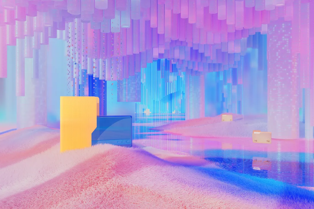 4kMicrosoft壁纸｜梦幻渐变背景 - 3D几何空间「哲风壁纸」