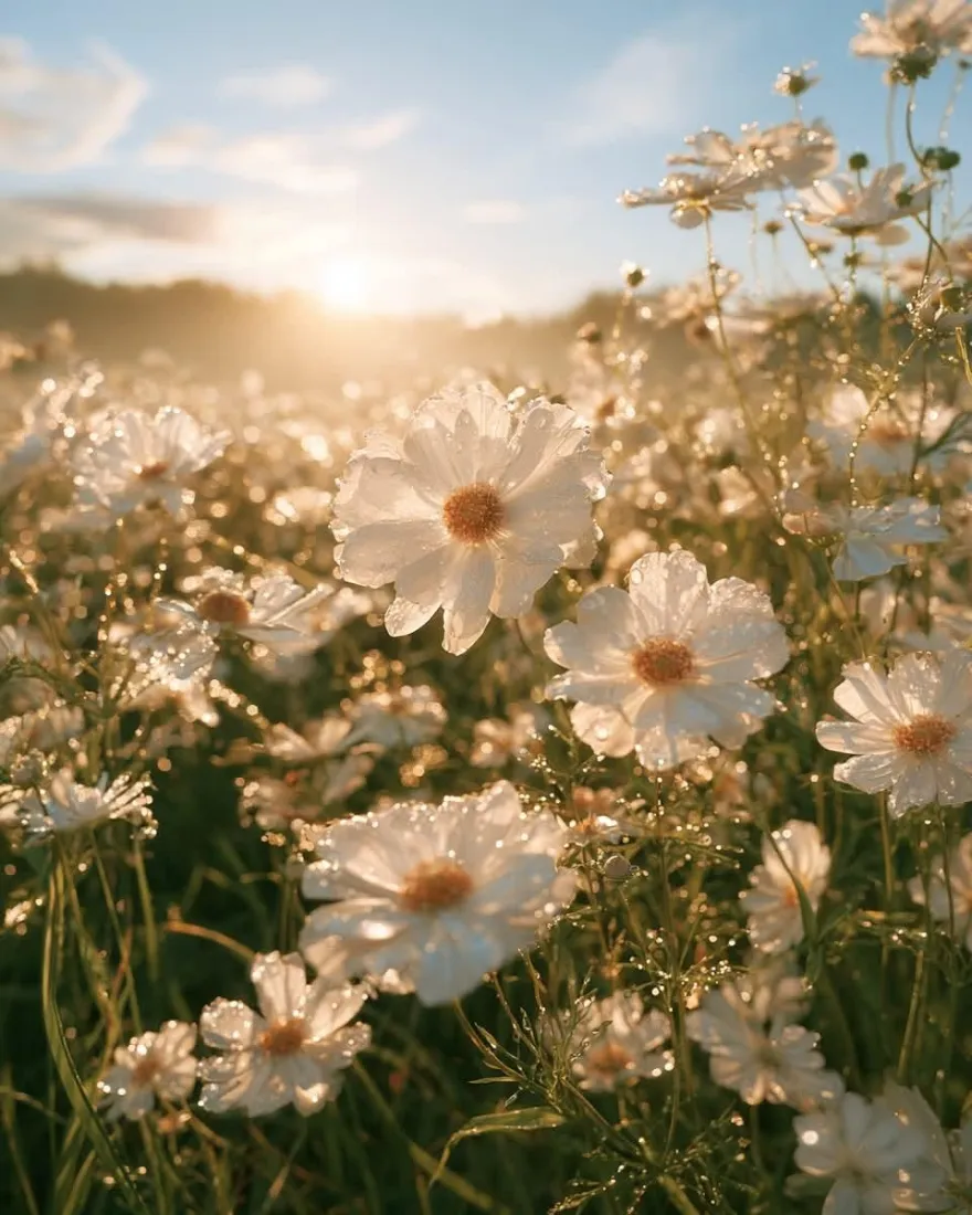 格桑花手机壁纸｜夕阳花田背景图片 - 治愈花海「哲风壁纸」