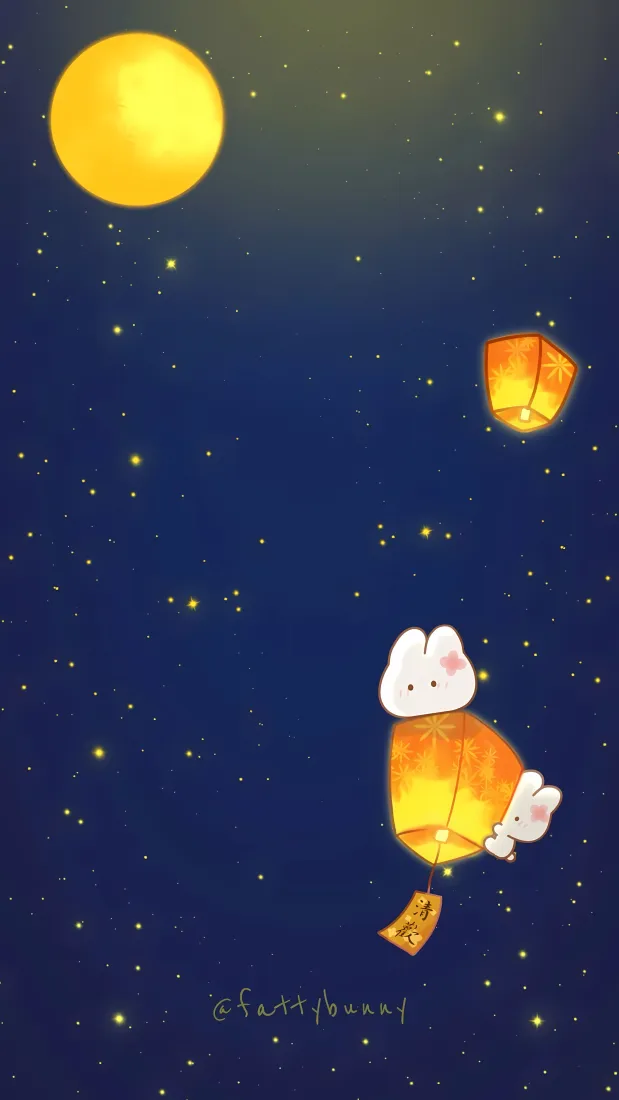 中秋节手机壁纸｜星空圆月背景图片 - 玉兔孔明灯「哲风壁纸」