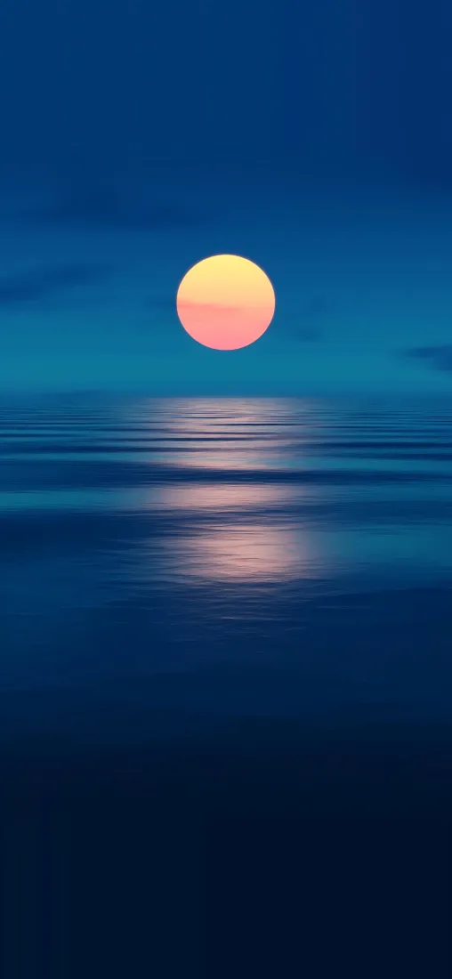 月亮手机壁纸｜海面倒影背景图片 - 蓝调月夜静谧水纹「哲风壁纸」