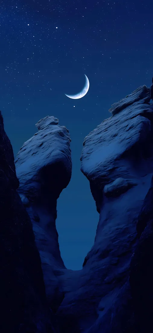 弯月星空手机壁纸｜深蓝峡谷背景图片 - 静谧夜色自然风景「哲风壁纸」