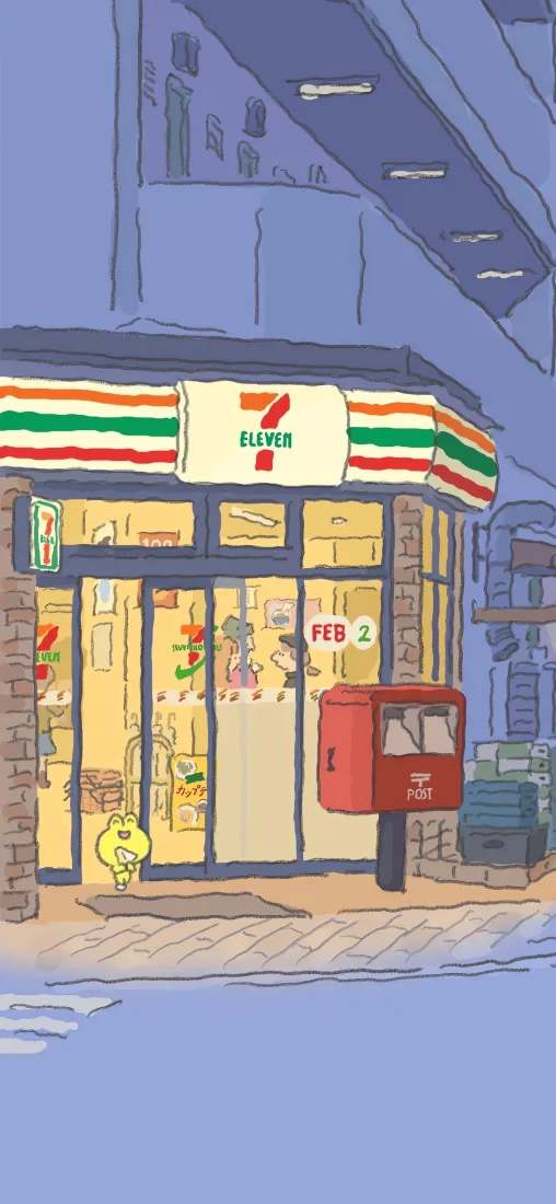 711便利店卡通街景｜治愈插画背景图片 - 小黄鸡「哲风壁纸」
