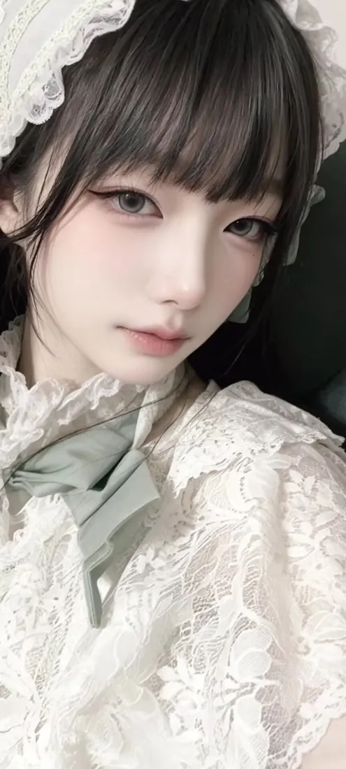 洛丽塔少女手机壁纸｜白色蕾丝背景图片 - 甜美写真「哲风壁纸」