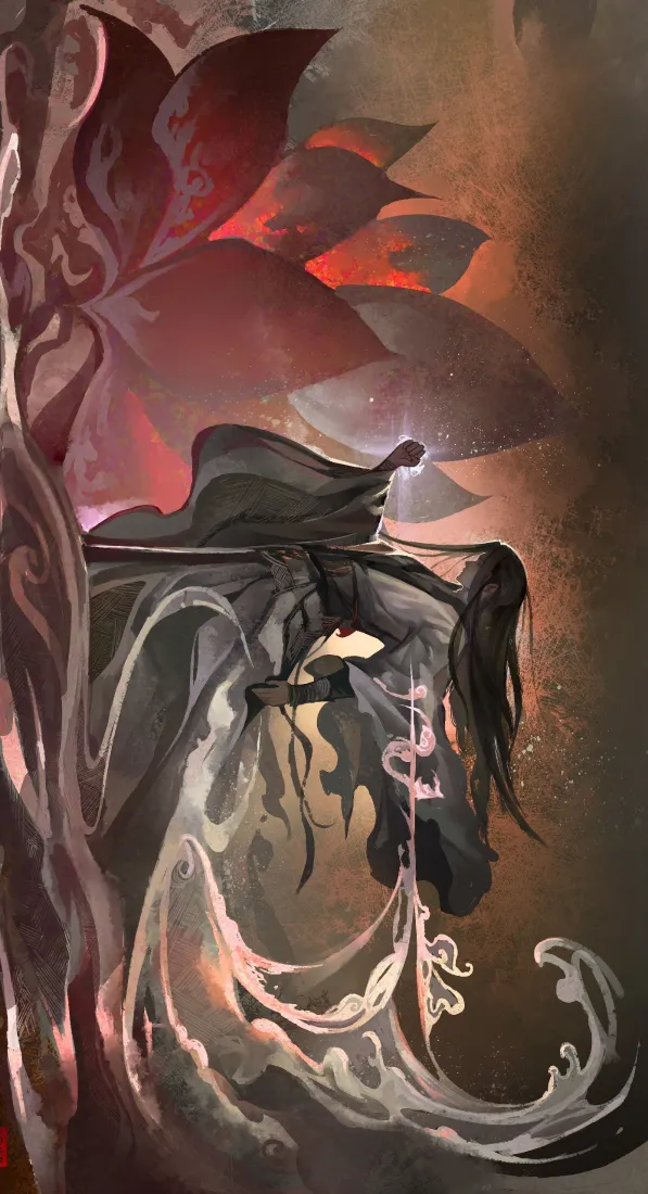红莲魔尊手机壁纸｜蛊真人背景图片 - 红莲水墨暗黑风「哲风壁纸」