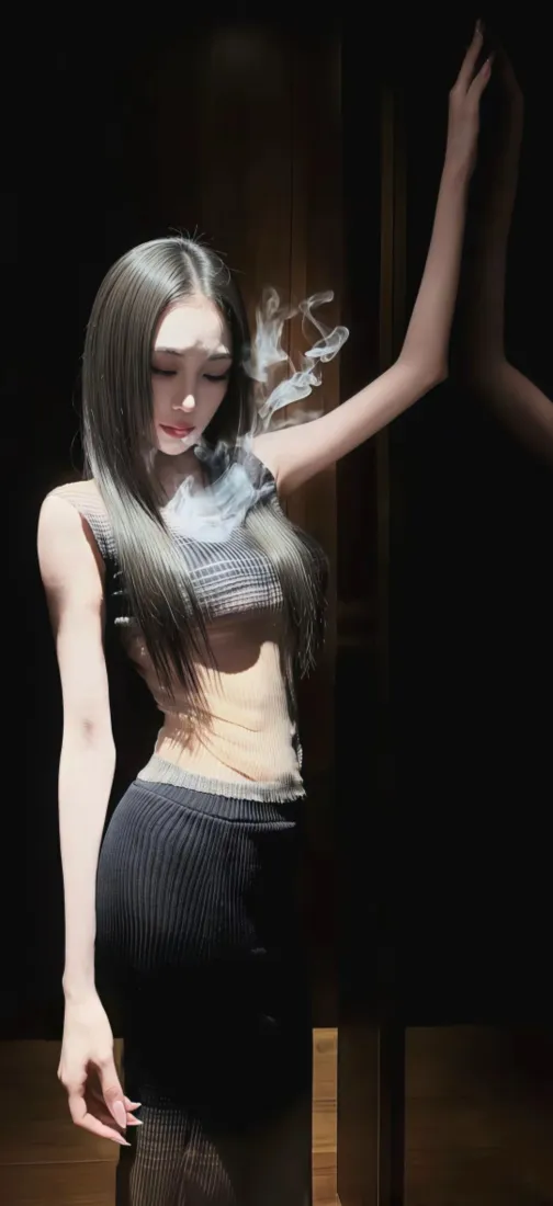 长发健身美女手机壁纸｜暗调室内背景图片 - 运动穿搭好身材「哲风壁纸」