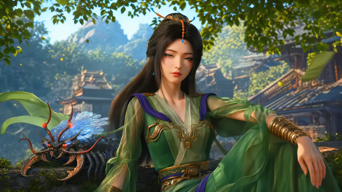 2k古风绿衣美女壁纸｜林间妖女背景图片 - 蝎子精CG「哲风壁纸」