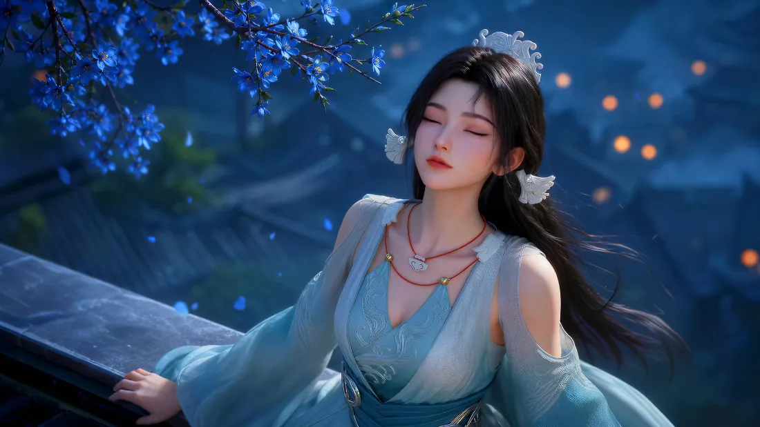 2k梅凝壁纸｜凡人修仙传背景图片 - 蓝衣古风夜景「哲风壁纸」