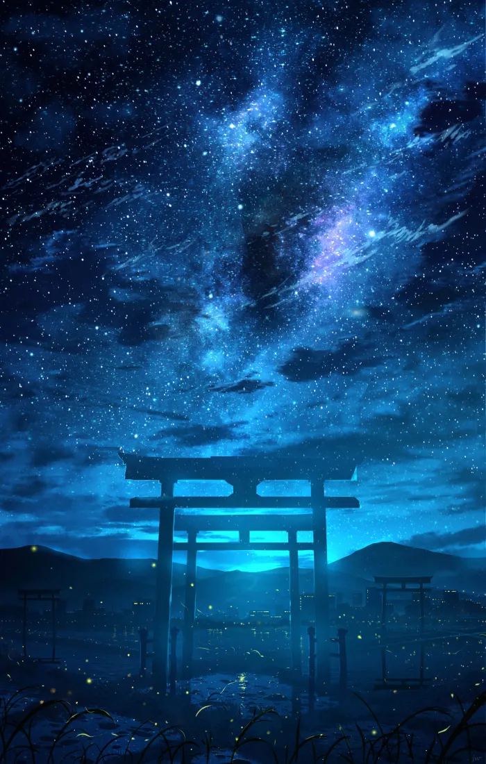 星空鸟居手机壁纸｜梦幻夜景背景图片 - 银河「哲风壁纸」