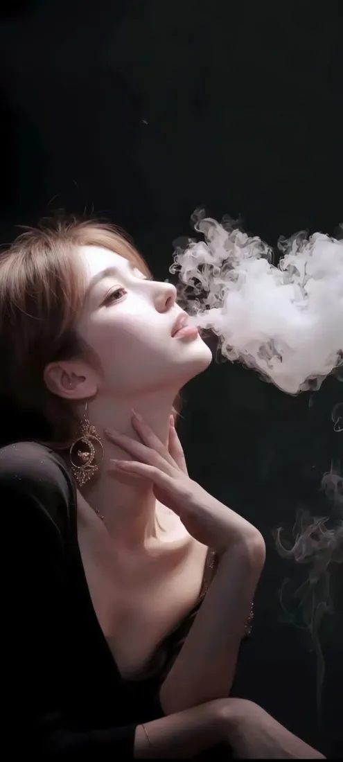 冷艳美女手机壁纸｜黑背景图片 - 吐烟氛围感人像「哲风壁纸」