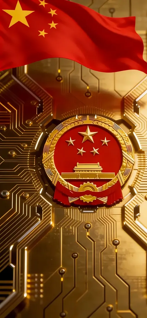 国徽手机壁纸｜国旗科技背景图片 - 金色电路「哲风壁纸」