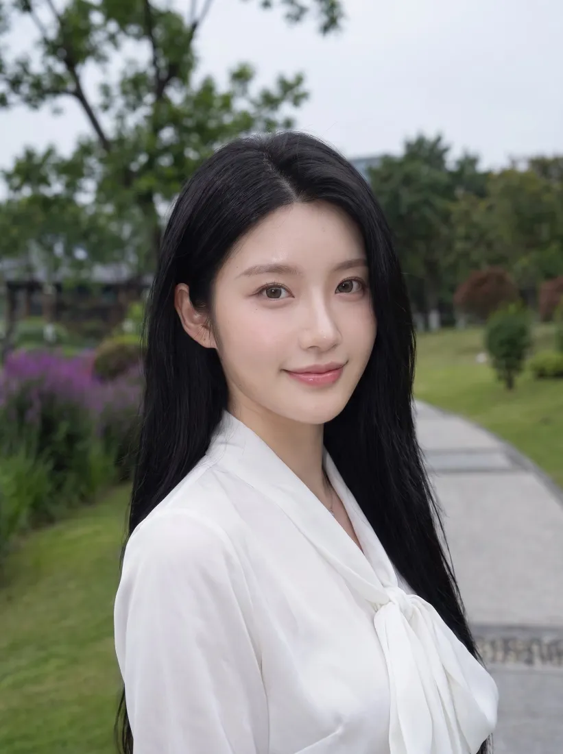 白衣长发美女手机壁纸｜户外公园背景图片 - 清新自然人像「哲风壁纸」