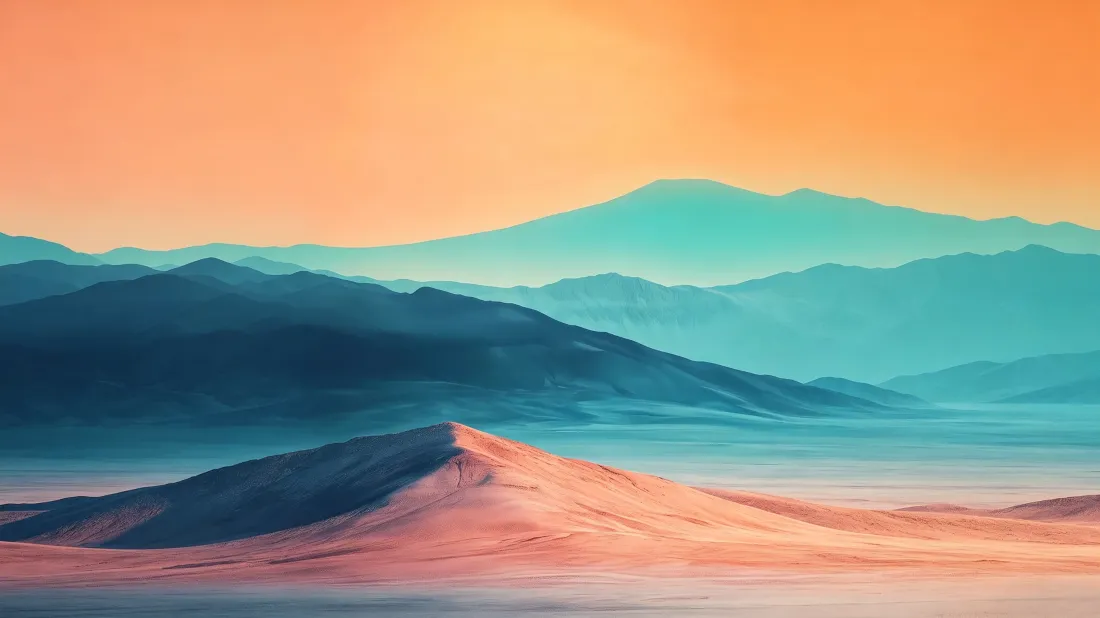 3k层叠山峦壁纸｜暖橙天空背景图片 - 治愈风景插画「哲风壁纸」