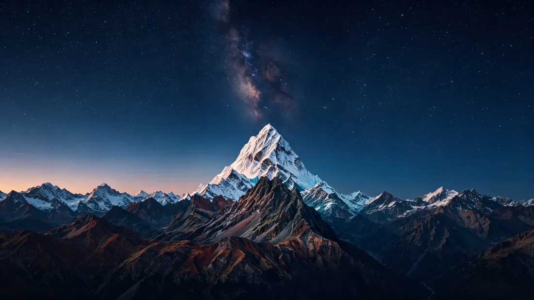3k雪山星空壁纸｜夜幕群山背景图片 - 日照金山「哲风壁纸」
