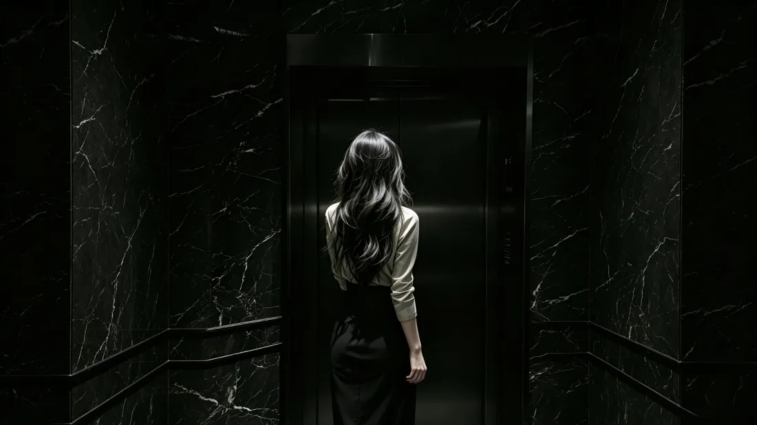 3k长发女子背影壁纸｜暗黑电梯背景图片 - 孤独氛围感「哲风壁纸」