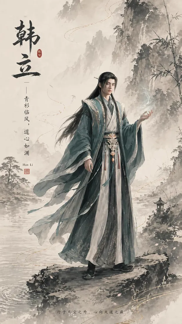 韩立手机壁纸｜水墨仙侠背景图片 - 青衫修士山水国风「哲风壁纸」