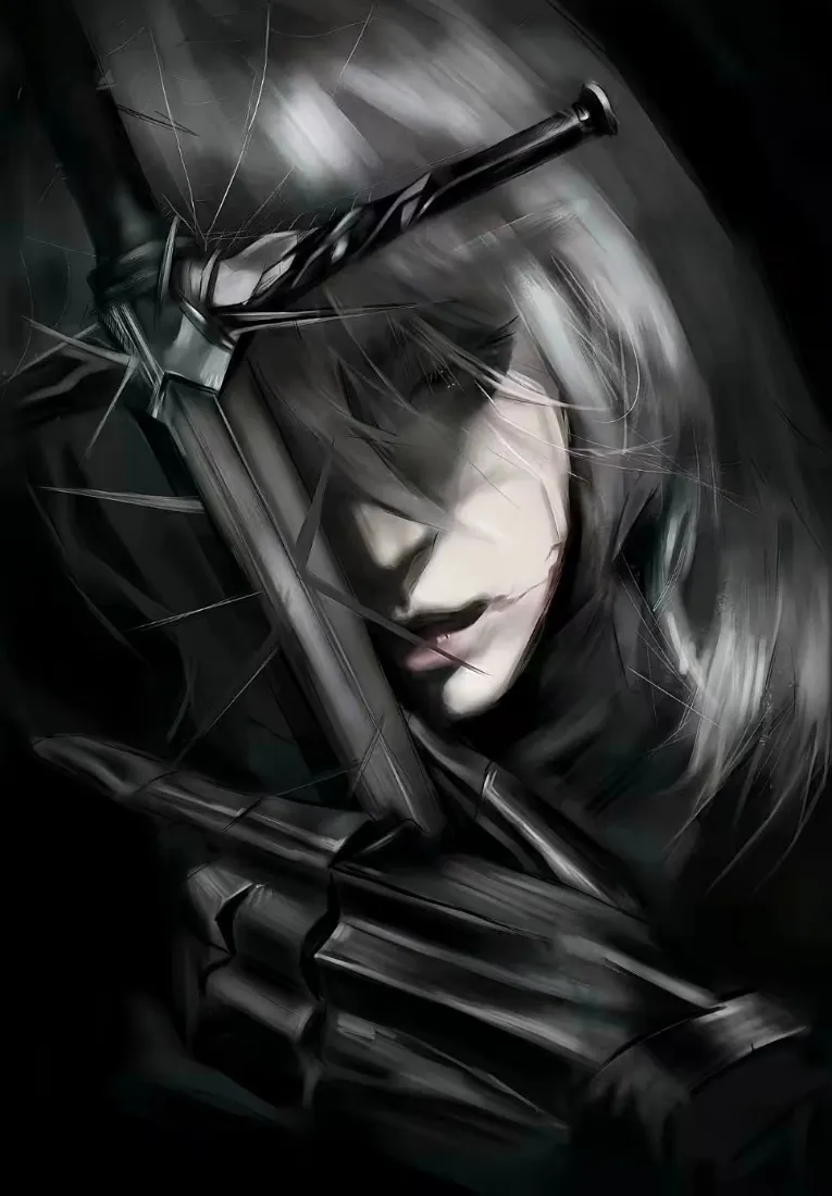 白发少女手机壁纸｜暗黑背景图片 - 机械义肢二次元插画「哲风壁纸」