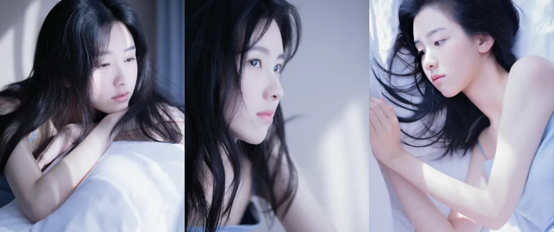3k女神壁纸｜背景图片 - 清冷长发女性居家三联写真「哲风壁纸」