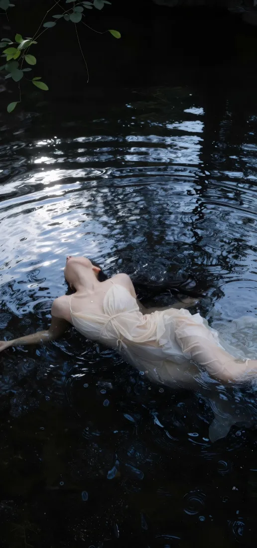 水中少女手机壁纸｜暗调水面背景图片 - 波光氛围感写真「哲风壁纸」