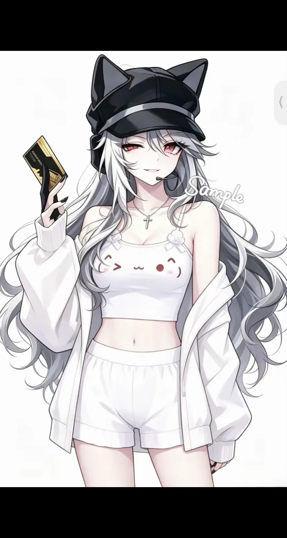 猫耳帽银发少女｜白色休闲穿搭背景图片 - 动漫女插画「哲风壁纸」