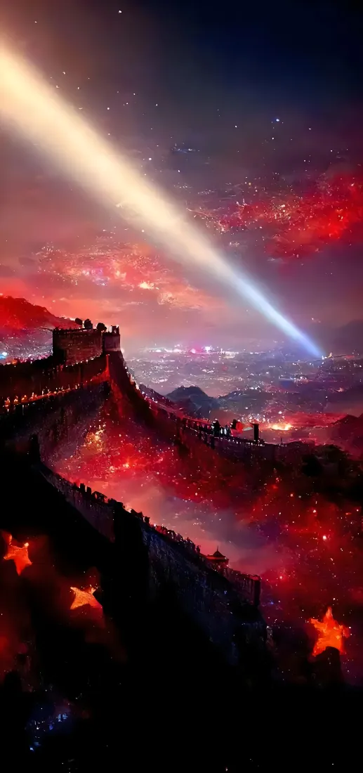 长城国庆手机壁纸｜红色星河背景图片 - 五星流星「哲风壁纸」