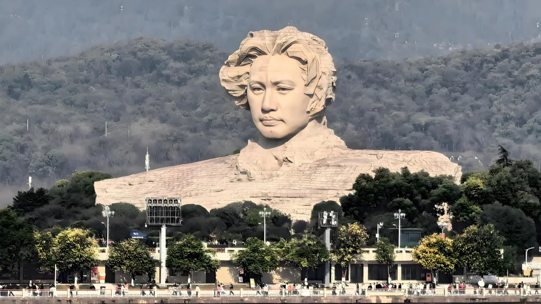 5k橘子洲头青年毛泽东雕塑风景背景图片 - 长沙湘江地标红色旅游纪念雕像「哲风壁纸」