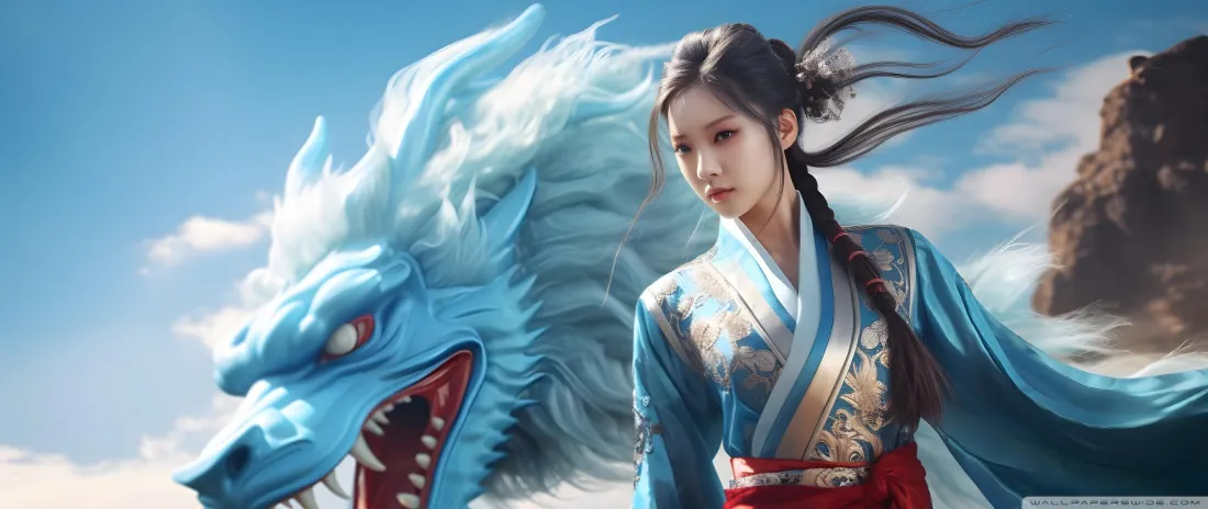 4k汉服壁纸 - 龙女 - 蓝天 - 国风「哲风壁纸」