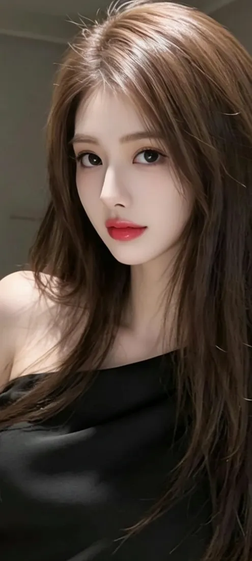 长发美女手机壁纸｜背景图片 - 黑裙露肩冷感氛围感人像「哲风壁纸」