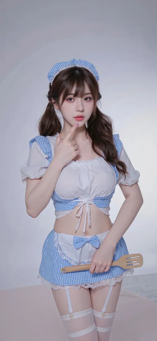 蓝白女仆装美女手机壁纸｜背景图片 - 甜妹双马尾白丝造型「哲风壁纸」