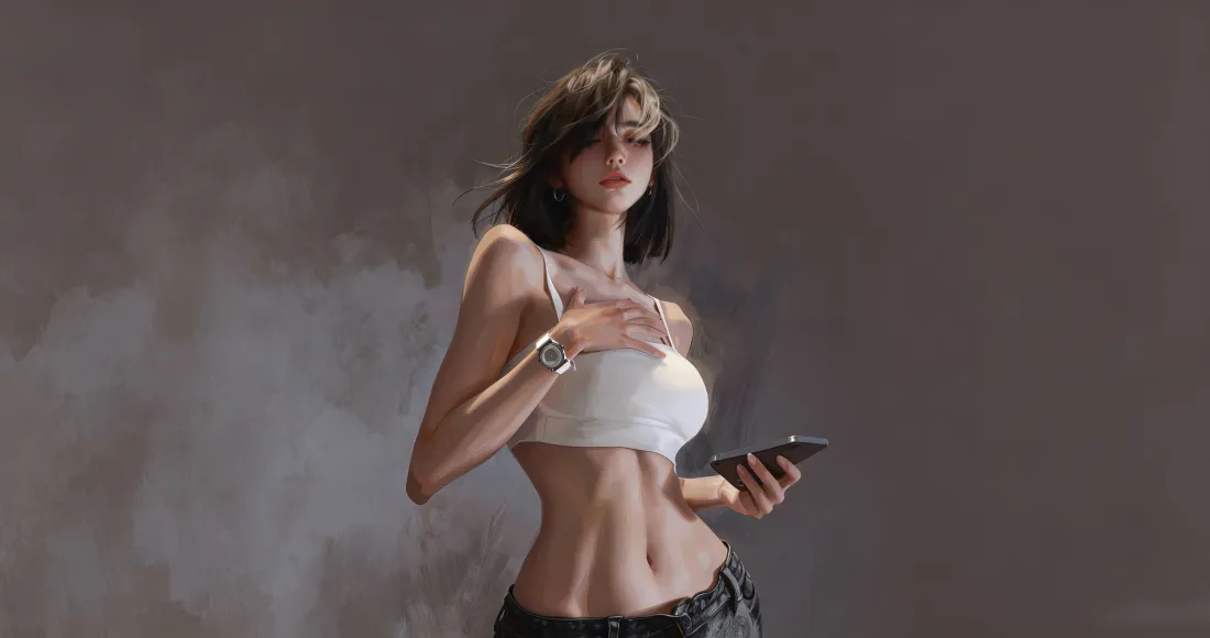 3k短发腹肌女生壁纸｜白色吊带背景图片 - 健身辣妹「哲风壁纸」
